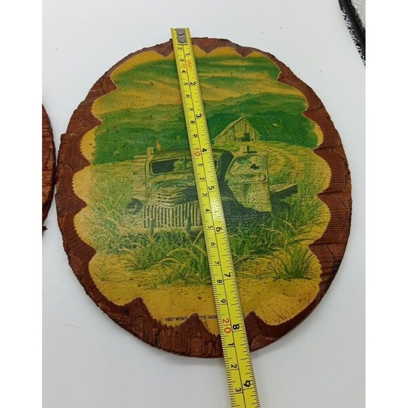 Wintermute Oval Wood Slice Wall Plaque Boys Kids Tractor Truck Farm Country Vtg - Picture 13 of 14